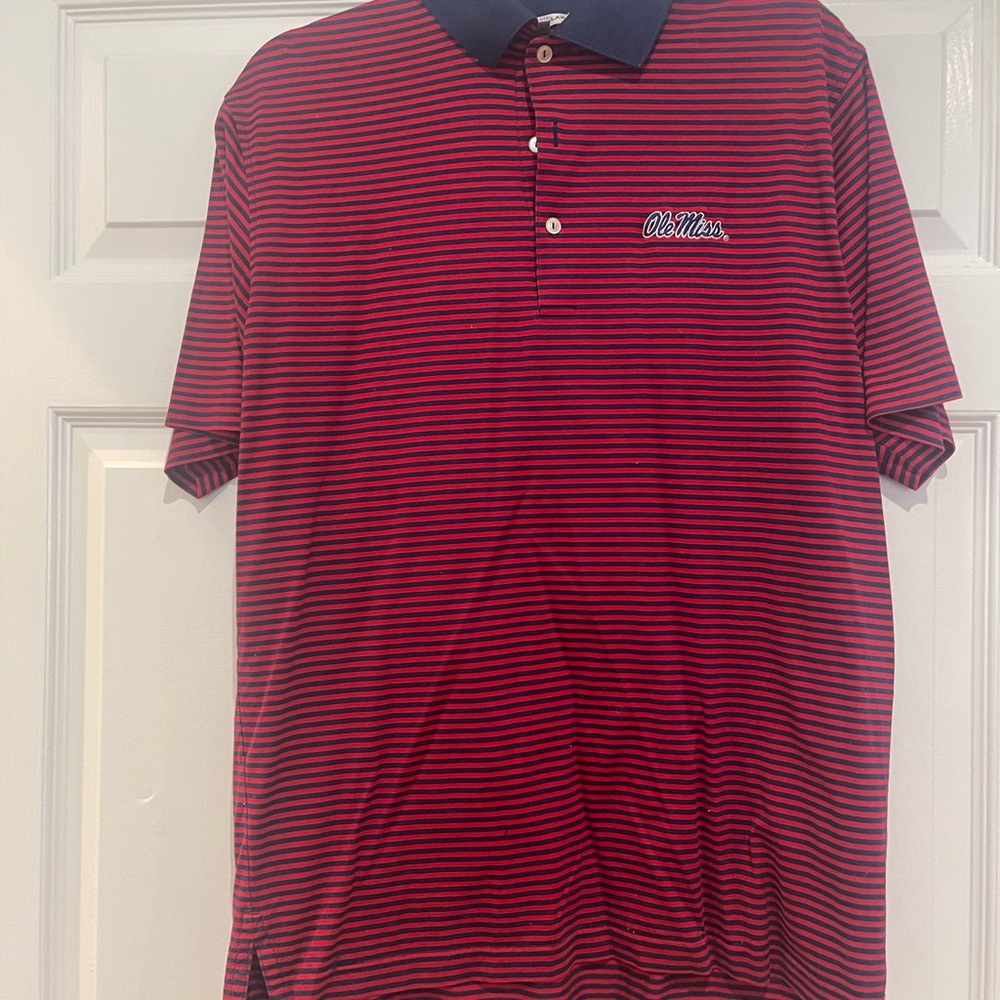 Ole Miss Peter Millar Red and Blue Striped Men's Polo Shirt fine cotton